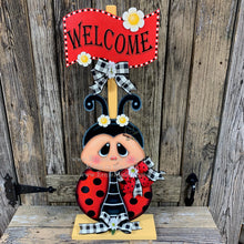 Load image into Gallery viewer, Ladybug decoration, Ladybug centerpiece, Ladybug sign, wooden ladybug with stand, Ladybug Porch decoration, ladybug Summer Porch greeter,