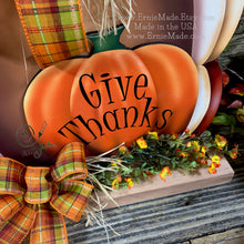 Load image into Gallery viewer, Thanksgiving centerpiece, Turkey decoration, table, mantle, shelf, porch fall decor, Wooden Pilgrim Turkey, Autumn floral table arrangement