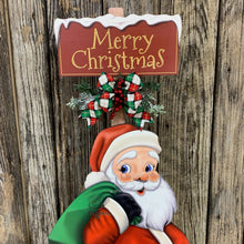 Load image into Gallery viewer, Santa Clause Decoration, Christmas centerpiece, Primitive Santa decor, Christmas Porch decor, Wooden Santa with North pole sign, Candy decor