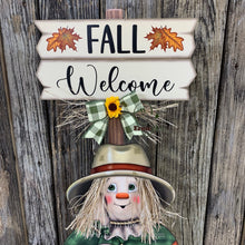 Load image into Gallery viewer, Fall Scarecrow decoration, Pumpkin and Scarecrow porch decor, Autumn Pumpkin arrangement for entry way, Halloween, Farmhouse, Thanksgiving