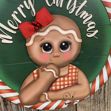 Load image into Gallery viewer, Gingerbread decoration, Front door hanger for Christmas, Christmas Farmhouse Gingerbread decor, round Christmas baking sign, Christmas gift