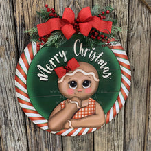 Load image into Gallery viewer, Gingerbread decoration, Front door hanger for Christmas, Christmas Farmhouse Gingerbread decor, round Christmas baking sign, Christmas gift