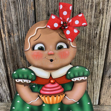 Load image into Gallery viewer, Gingerbread Decoration, Farmhouse Christmas, wooden Gingerbread and cupcake decoration, Candy land gingerbread decor, Christmas centerpiece