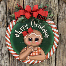 Load image into Gallery viewer, Gingerbread decoration, Front door hanger for Christmas, Christmas Farmhouse Gingerbread decor, round Christmas baking sign, Christmas gift