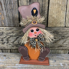 Load image into Gallery viewer, Fall Scarecrow decoration, tier tray, kitchen island fall arrangement, riser decor, wooden shelf sitter, Halloween, Farmhouse, Thanksgiving