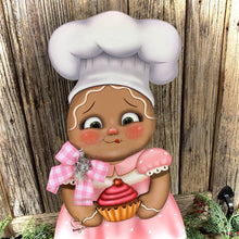Load image into Gallery viewer, Pink Gingerbread Decoration, Pastel Pink Christmas Gingerbread decoration, Kitchen baking decor, pink Gingerbread and cupcake decorations