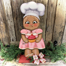 Load image into Gallery viewer, Pink Gingerbread Decoration, Pastel Pink Christmas Gingerbread decoration, Kitchen baking decor, pink Gingerbread and cupcake decorations