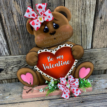 Load image into Gallery viewer, Valentine's Day decoration, Valentine Centerpiece, Bear with heart, Valentine porch decor, Gift for her, Valentine teddy Bear with sign,