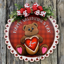 Load image into Gallery viewer, Valentine decoration, Front door hanger for Valentine’s Day, Farmhouse Valentine Bear love sign, gift for her, Teddy Bear with heart hanger