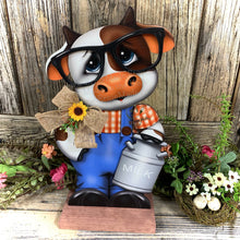 Load image into Gallery viewer, Farmhouse centerpiece, Cow decoration, Primitive Wooden Cow shelf sitter, Country style cow decoration, Bovine decor, Chicken decoration