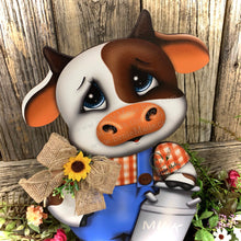 Load image into Gallery viewer, Farmhouse centerpiece, Cow decoration, Primitive Wooden Cow shelf sitter, Country style cow decoration, Bovine decor, Chicken decoration