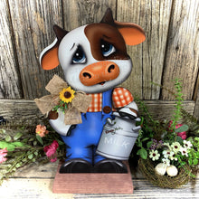 Load image into Gallery viewer, Farmhouse centerpiece, Cow decoration, Primitive Wooden Cow shelf sitter, Country style cow decoration, Bovine decor, Chicken decoration