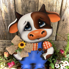 Load image into Gallery viewer, Farmhouse centerpiece, Cow decoration, Primitive Wooden Cow shelf sitter, Country style cow decoration, Bovine decor, Chicken decoration