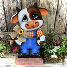 Load image into Gallery viewer, Farmhouse centerpiece, Cow decoration, Primitive Wooden Cow shelf sitter, Country style cow decoration, Bovine decor, Chicken decoration