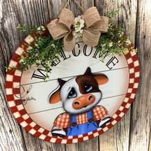 Load image into Gallery viewer, Front door hanger, Farmhouse door hanger, cow decor, Housewarming gift, Cow wreath, Farmhouse wreath, storm door wreath, front door wreath