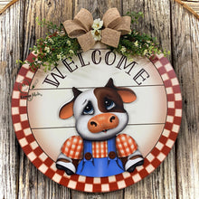 Load image into Gallery viewer, Front door hanger, Farmhouse door hanger, cow decor, Housewarming gift, Cow wreath, Farmhouse wreath, storm door wreath, front door wreath