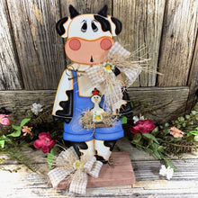 Load image into Gallery viewer, Farmhouse centerpiece, Cow decoration, Primitive Wooden Cow shelf sitter, Country style cow decoration, Bovine decor, Chicken decoration