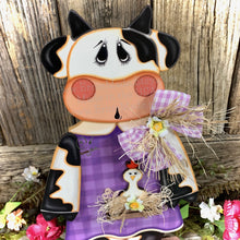 Load image into Gallery viewer, Farmhouse centerpiece, Cow decoration, Primitive Wooden Cow shelf sitter, Country style cow decoration, Bovine decor, Chicken decoration