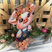 Load image into Gallery viewer, Farmhouse centerpiece, pig decoration, Pig sign, Wooden pig shelf sitter, Country style pig decoration, Baby pig decor, farmhouse decoration