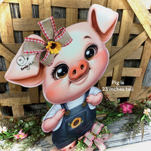 Load image into Gallery viewer, Farmhouse centerpiece, pig decoration, Pig sign, Wooden pig shelf sitter, Country style pig decoration, Baby pig decor, farmhouse decoration