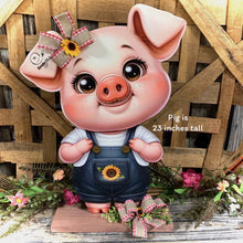 Load image into Gallery viewer, Farmhouse centerpiece, pig decoration, Pig sign, Wooden pig shelf sitter, Country style pig decoration, Baby pig decor, farmhouse decoration