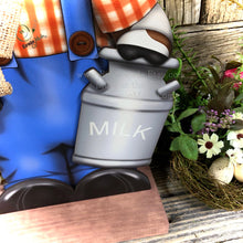 Load image into Gallery viewer, Farmhouse centerpiece, Cow decoration, Primitive Wooden Cow shelf sitter, Country style cow decoration, Bovine decor, Chicken decoration