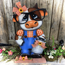 Load image into Gallery viewer, Farmhouse centerpiece, Cow decoration, Primitive Wooden Cow shelf sitter, Country style cow decoration, Bovine decor, Chicken decoration
