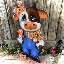 Load image into Gallery viewer, Farmhouse centerpiece, Cow decoration, Primitive Wooden Cow shelf sitter, Country style cow decoration, Bovine decor, Chicken decoration