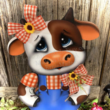 Load image into Gallery viewer, Farmhouse centerpiece, Cow decoration, Primitive Wooden Cow shelf sitter, Country style cow decoration, Bovine decor, Chicken decoration