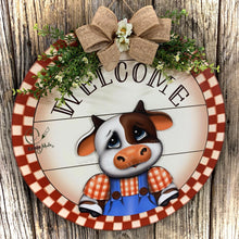 Load image into Gallery viewer, Front door hanger, Farmhouse door hanger, cow decor, Housewarming gift, Cow wreath, Farmhouse wreath, storm door wreath, front door wreath