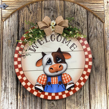 Load image into Gallery viewer, Front door hanger, Farmhouse door hanger, cow decor, Housewarming gift, Cow wreath, Farmhouse wreath, storm door wreath, front door wreath