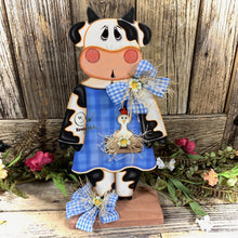 Load image into Gallery viewer, Farmhouse centerpiece, Cow decoration, Primitive Wooden Cow shelf sitter, Country style cow decoration, Bovine decor, Chicken decoration