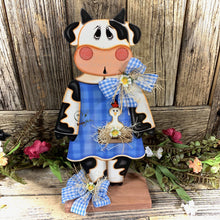 Load image into Gallery viewer, Farmhouse centerpiece, Cow decoration, Primitive Wooden Cow shelf sitter, Country style cow decoration, Bovine decor, Chicken decoration