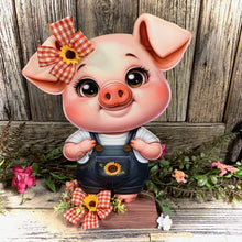 Load image into Gallery viewer, Farmhouse centerpiece, pig decoration, Pig sign, Wooden pig shelf sitter, Country style pig decoration, Baby pig decor, farmhouse decoration