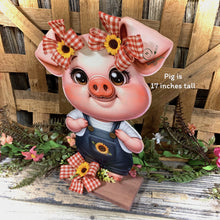 Load image into Gallery viewer, Farmhouse centerpiece, pig decoration, Pig sign, Wooden pig shelf sitter, Country style pig decoration, Baby pig decor, farmhouse decoration