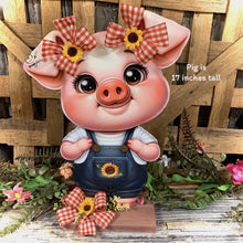 Load image into Gallery viewer, Farmhouse centerpiece, pig decoration, Pig sign, Wooden pig shelf sitter, Country style pig decoration, Baby pig decor, farmhouse decoration