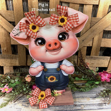 Load image into Gallery viewer, Farmhouse centerpiece, pig decoration, Pig sign, Wooden pig shelf sitter, Country style pig decoration, Baby pig decor, farmhouse decoration