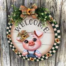 Load image into Gallery viewer, Front door hanger, Farmhouse door hanger, pig decor, Housewarming gift, pig wreath, Farmhouse wreath, cute baby pig sign, front door wreath