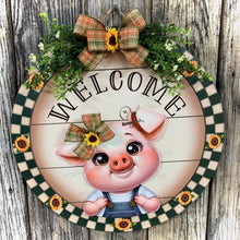 Load image into Gallery viewer, Front door hanger, Farmhouse door hanger, pig decor, Housewarming gift, pig wreath, Farmhouse wreath, cute baby pig sign, front door wreath