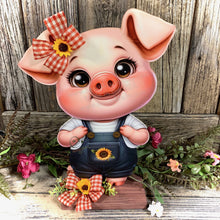 Load image into Gallery viewer, Farmhouse centerpiece, pig decoration, Pig sign, Wooden pig shelf sitter, Country style pig decoration, Baby pig decor, farmhouse decoration