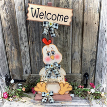 Load image into Gallery viewer, Farmhouse chicken decoration, Rooster decor, chicken decor, Farmhouse sign, wooden chicken, primitive chicken, kitchen rooster centerpiece,