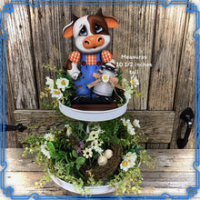 Load image into Gallery viewer, Farmhouse Cow decoration, Tiered tray cow decor, Cow shelf sitter, Cow with big glasses, Wooden Cow, highland cow, Vintage milk can, cowgirl