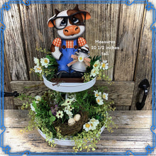 Load image into Gallery viewer, Farmhouse Cow decoration, Tiered tray cow decor, Cow shelf sitter, Cow with big glasses, Wooden Cow, highland cow, Vintage milk can, cowgirl