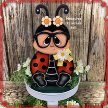 Load image into Gallery viewer, Ladybug decoration, Farmhouse summer decor, Tiered tray decor, wood ladybug sign, Summer ladybug shelf sitter, ladybug with big glasses, bee