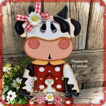 Load image into Gallery viewer, Farmhouse Cow decoration, Tiered tray cow decor, Cow shelf sitter, Cow with chicken, Wooden Cow, highland cow, Vintage cow sign, cowgirl