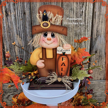 Load image into Gallery viewer, Fall Scarecrow decoration, tier tray, kitchen island fall arrangement, riser decor, wooden shelf sitter, Halloween, Farmhouse, Thanksgiving