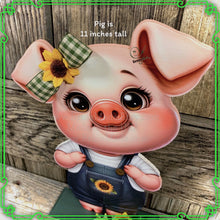 Load image into Gallery viewer, Farmhouse pig decoration, Tiered tray pig decor, pig shelf sitter, baby pig with bow, Wooden pig, pig kitchen decoration, Pig farmhouse sign