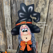 Load image into Gallery viewer, Halloween Decoration, Witch, fall porch decor, Candy corn bow, cute black cat decor, Happy Halloween sign, Witch hat arrangement, entry way