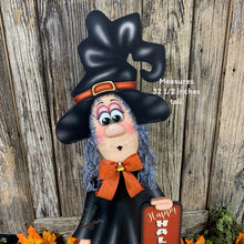 Load image into Gallery viewer, Halloween Decoration, Witch, fall porch decor, Candy corn bow, cute black cat decor, Happy Halloween sign, Witch hat arrangement, entry way