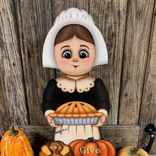 Load image into Gallery viewer, Thanksgiving decoration, Pilgrim and Turkey for entryway decor, Autumn arrangement, Fall centerpiece, pumpkin pie decor, Give Thanks sign